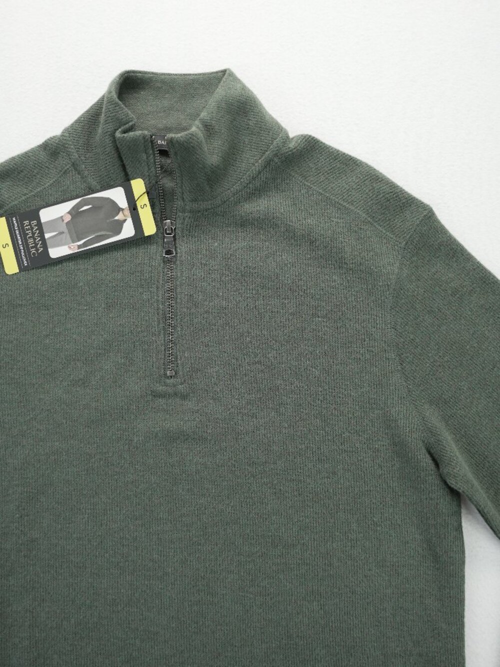 NWT Banana Republic Mens Waffle Quarter Zip Pullover, Green S